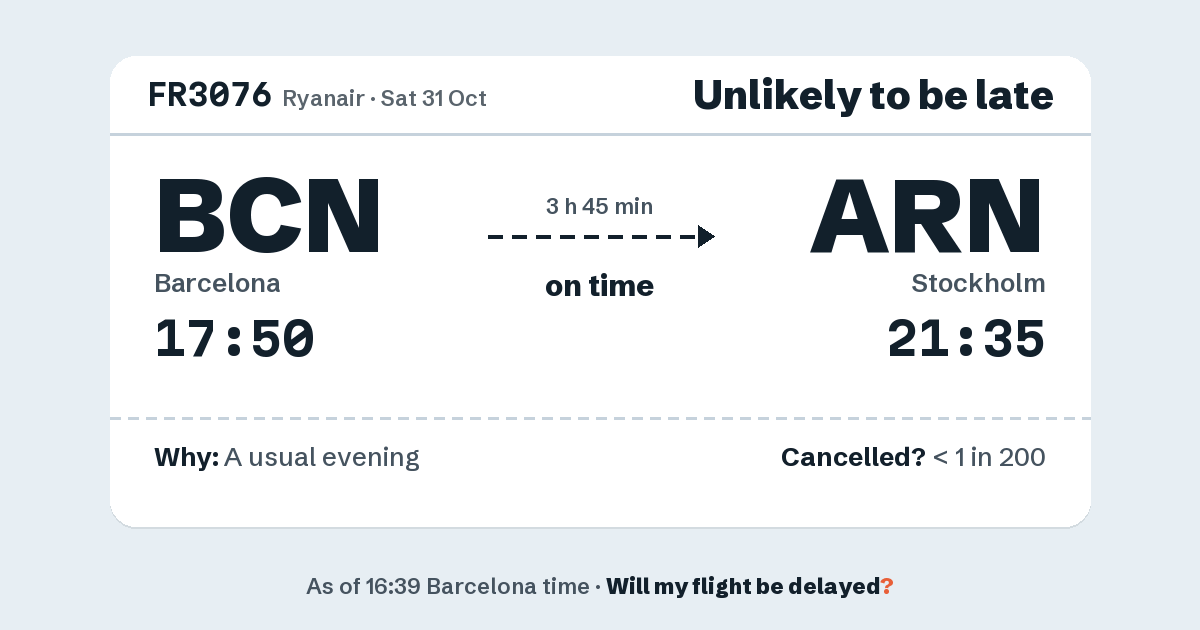 Link preview: FR3076 lands about 21:31