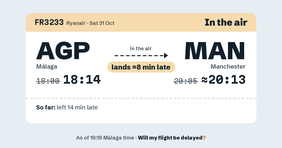 Link preview: FR3233 lands about 20:13