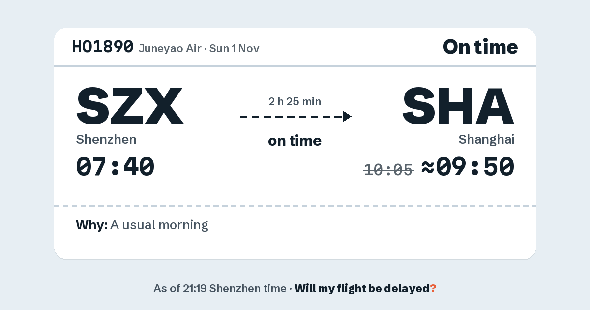 Link preview: HO1890 lands about 09:50