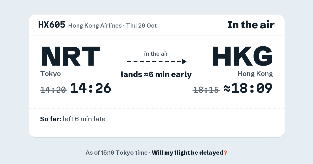 Link preview: HX605 lands about 18:09