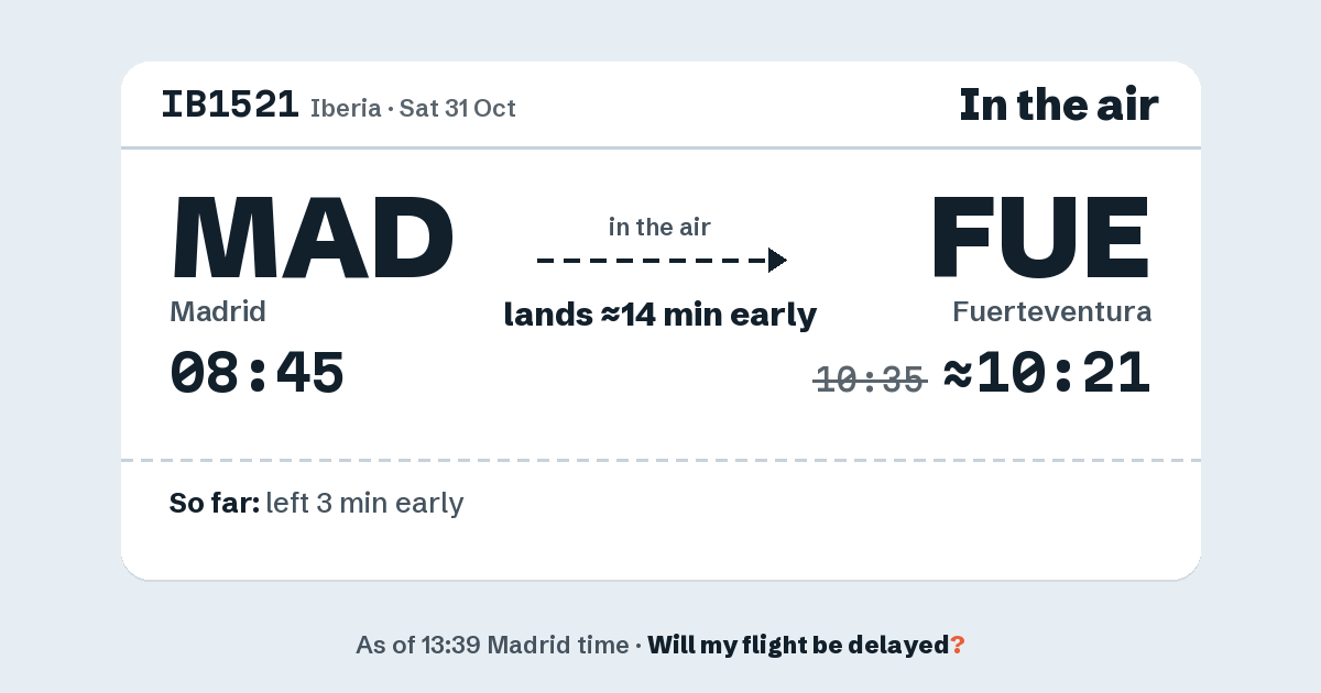 Link preview: IB1521 lands about 10:21
