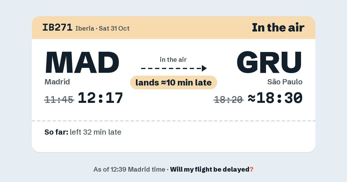 Link preview: IB271 lands about 18:30