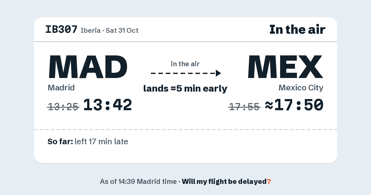 Link preview: IB307 lands about 17:50