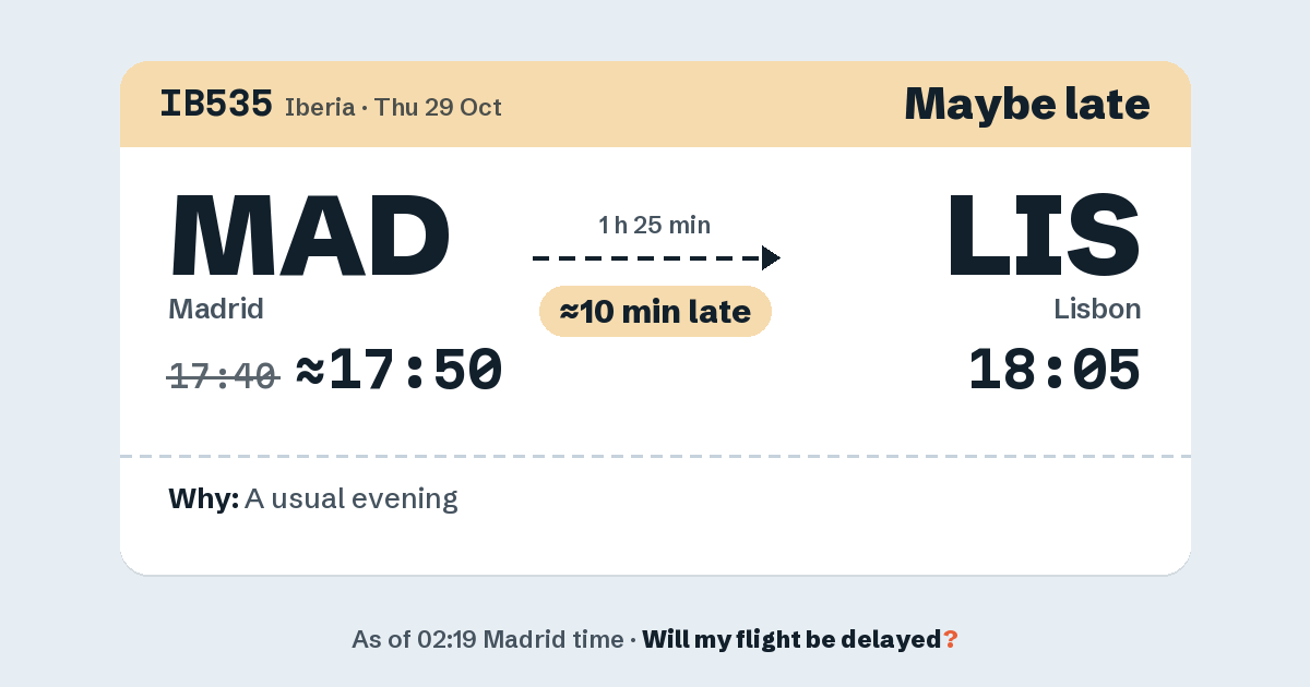 Link preview: IB535 lands about 18:07