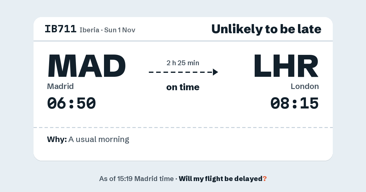 Link preview: IB711 lands about 08:11