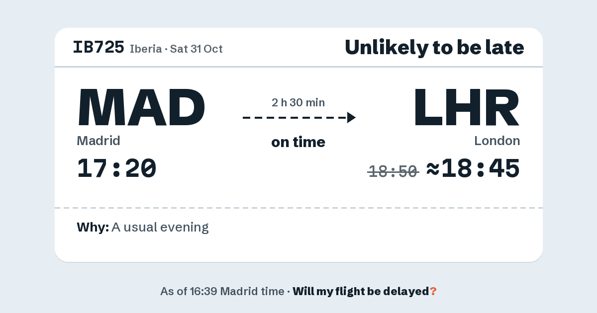 Link preview: IB725 lands about 18:45
