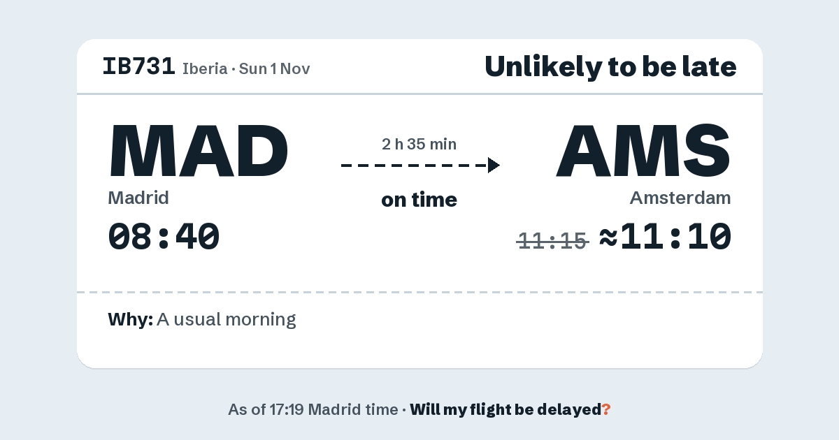 Link preview: IB731 lands about 11:10