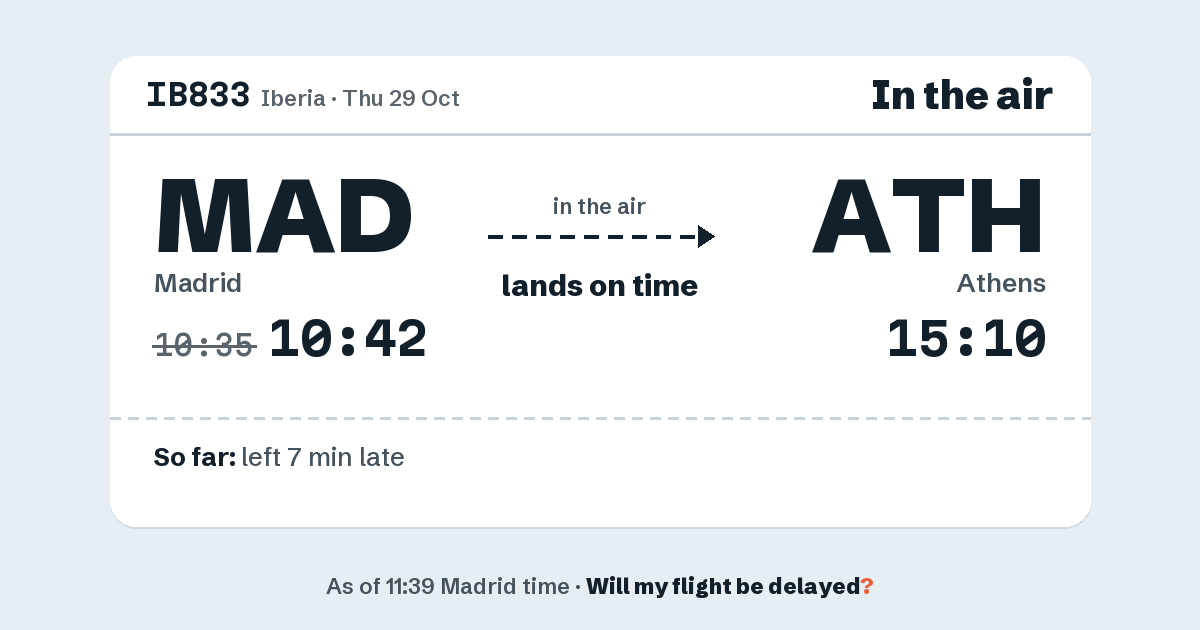 Link preview: IB833 lands about 15:07