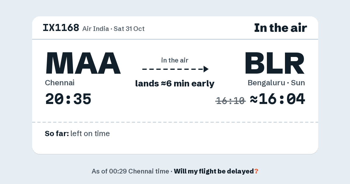 Link preview: IX1168 lands about 16:04
