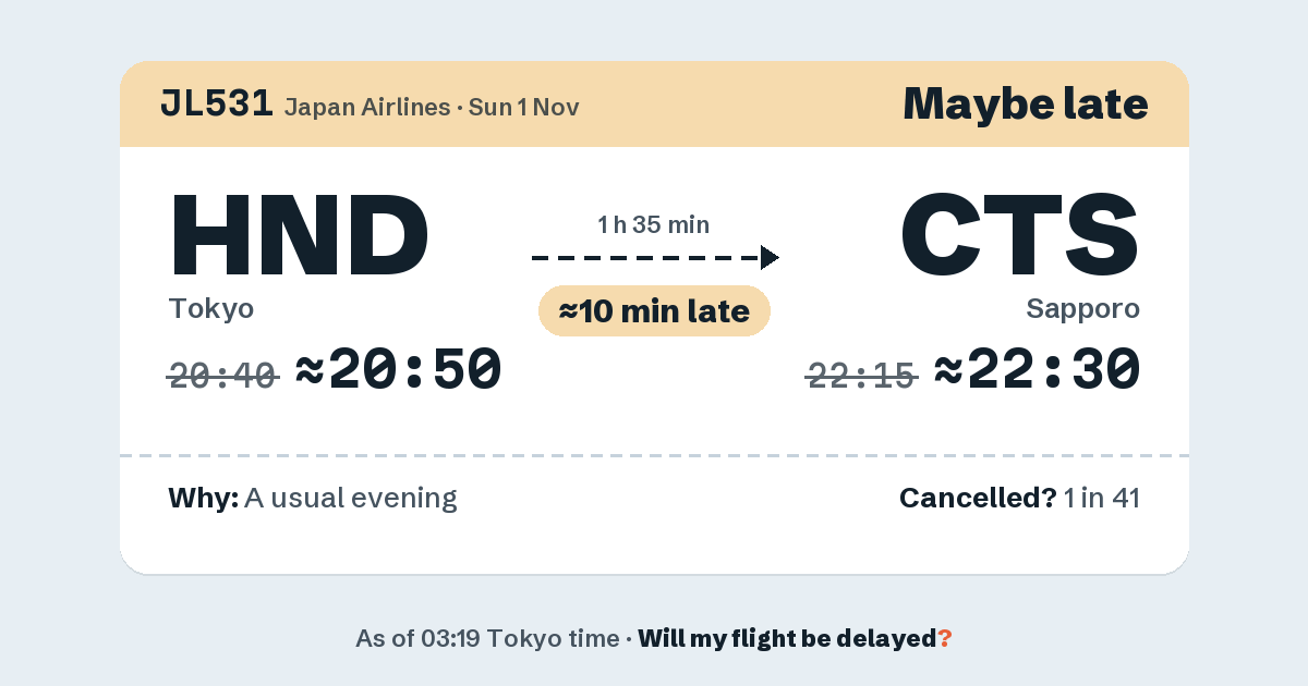 Link preview: JL531 lands about 22:30