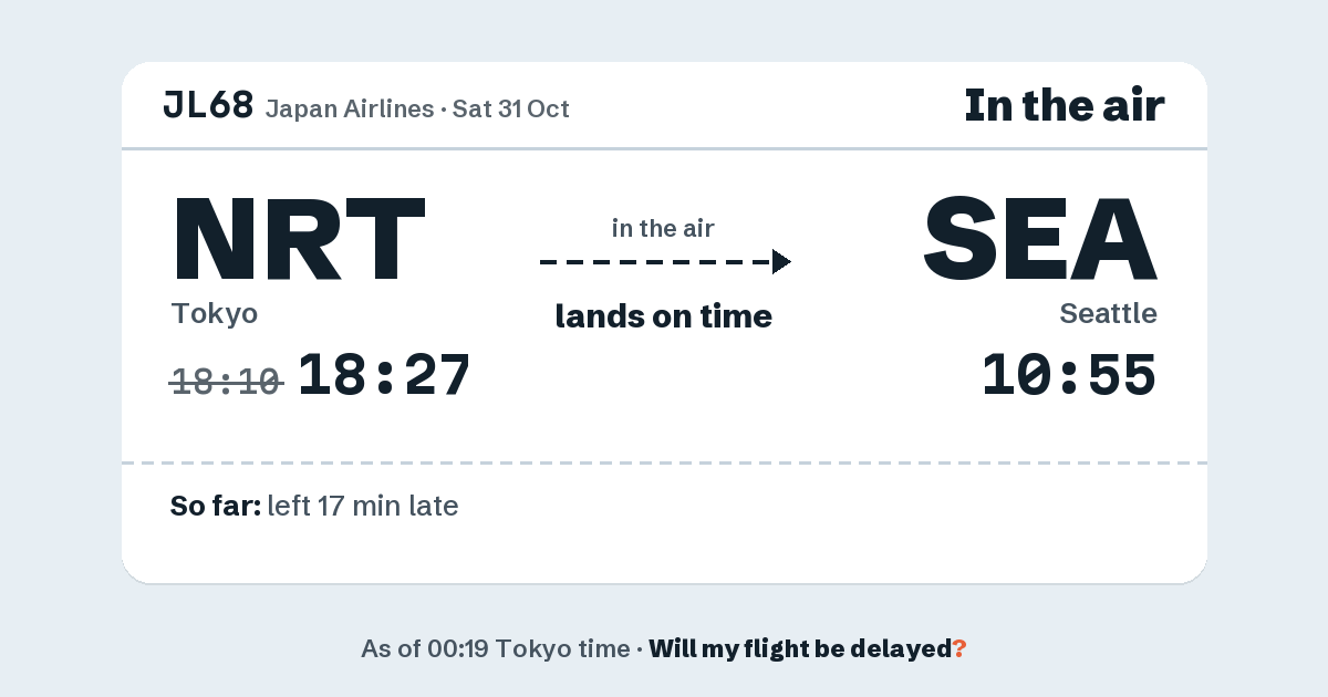 Link preview: JL68 lands about 10:58