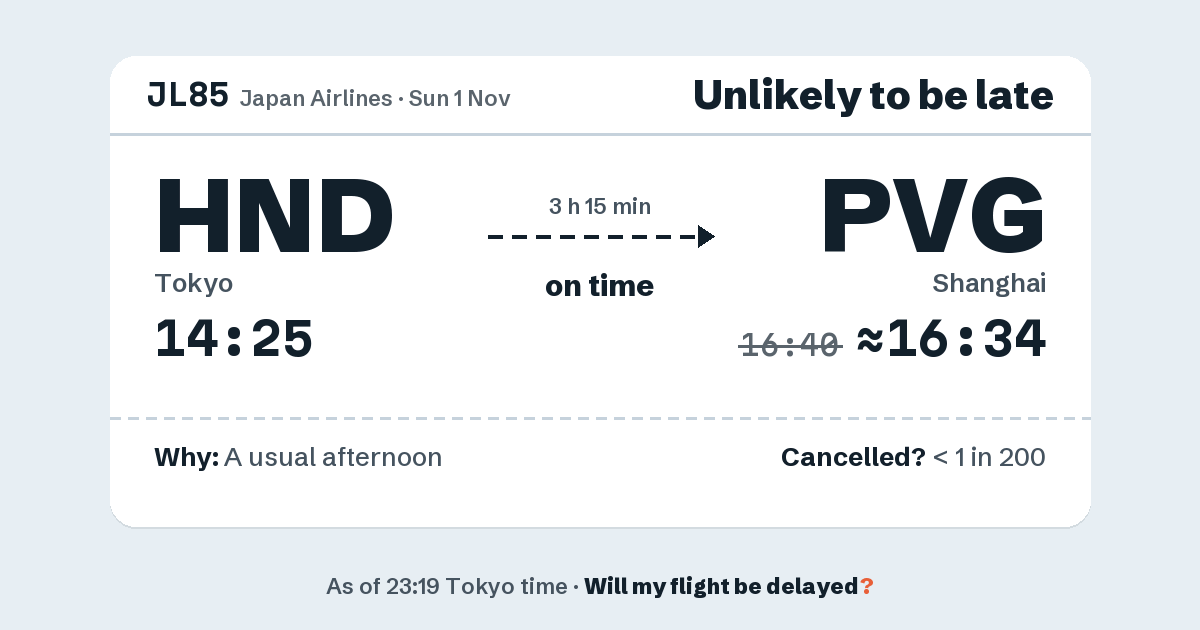 Link preview: JL85 lands about 16:34
