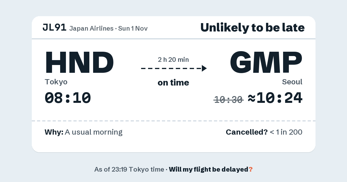 Link preview: JL91 lands about 10:24