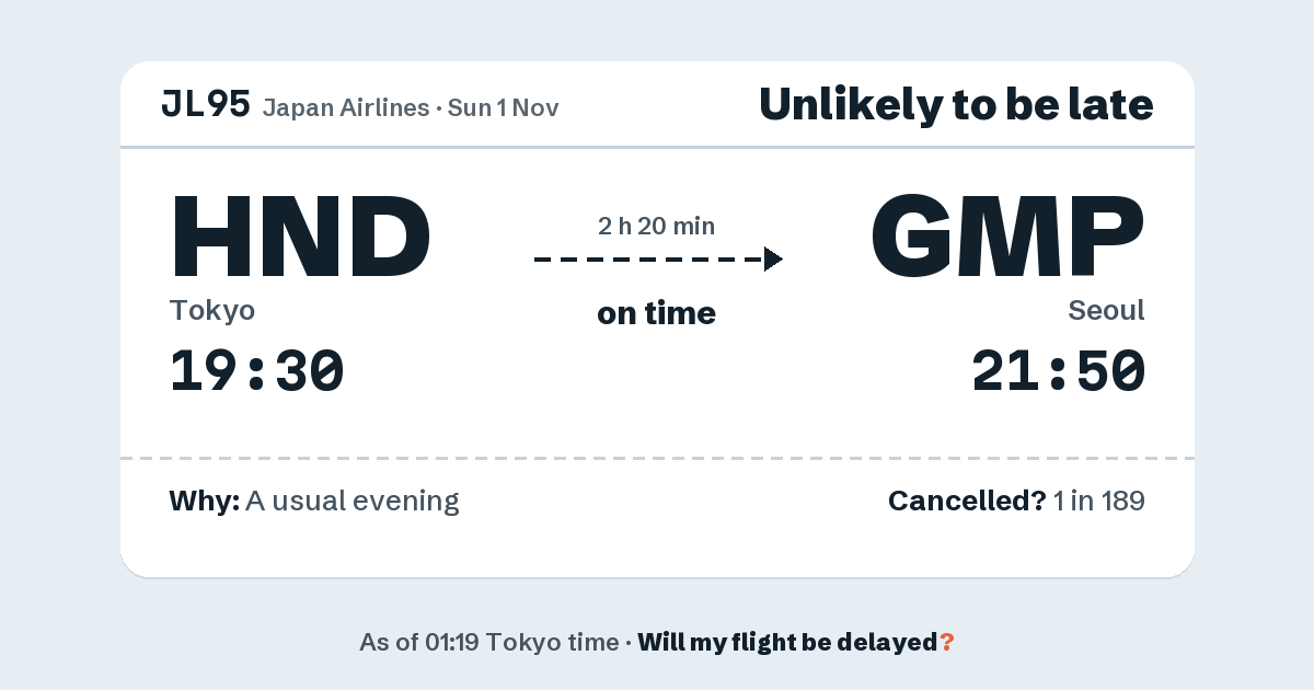 Link preview: JL95 lands about 21:47
