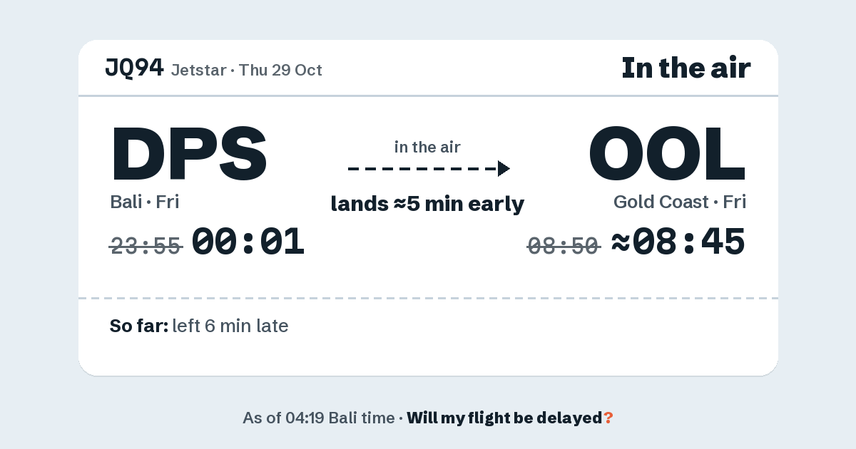 Link preview: JQ94 lands about 08:45