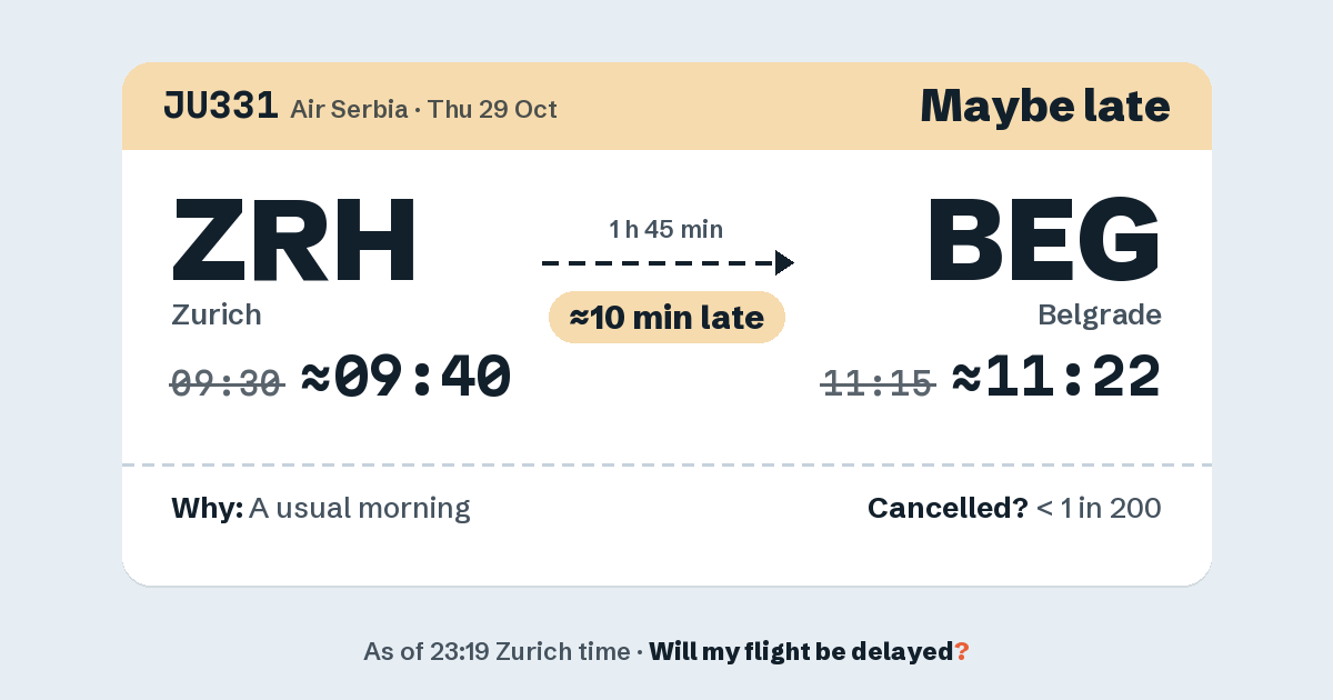 Link preview: JU331 lands about 11:22