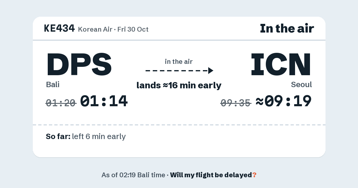 Link preview: KE434 lands about 09:19