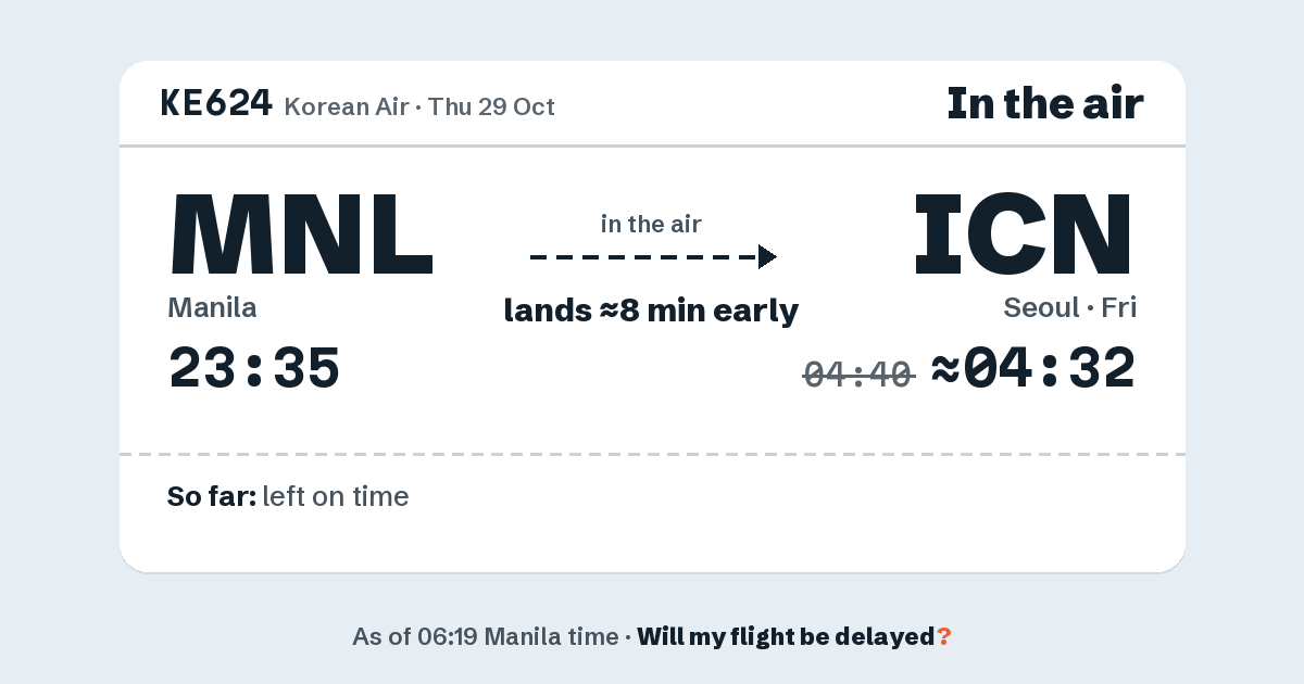 Link preview: KE624 lands about 04:32