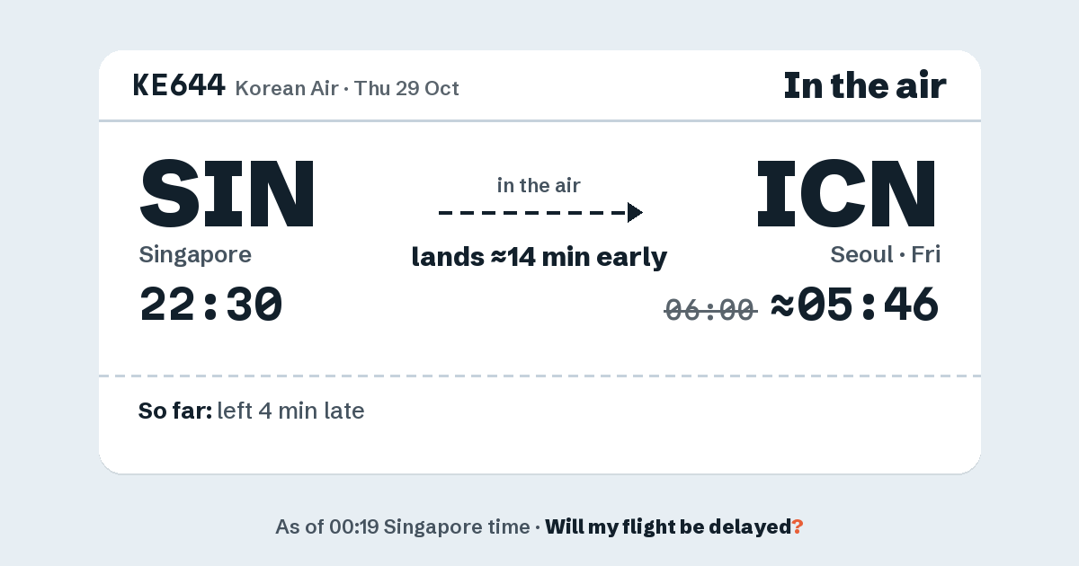 Link preview: KE644 lands about 05:46