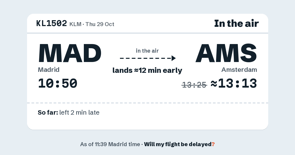 Link preview: KL1502 lands about 13:13