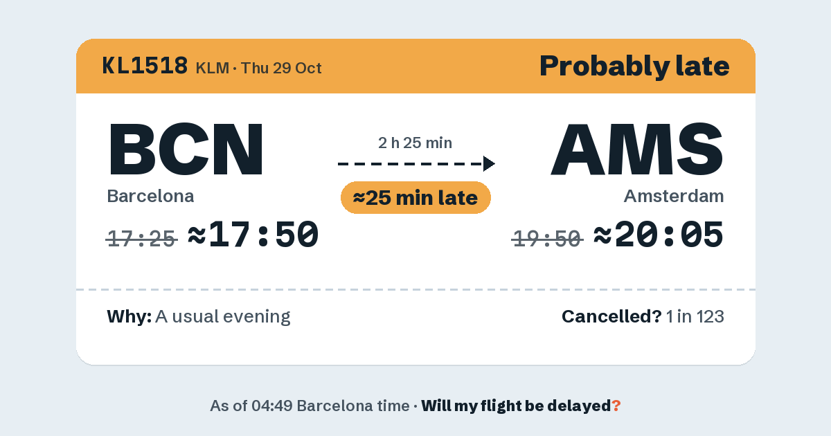 Link preview: KL1518 lands about 20:05
