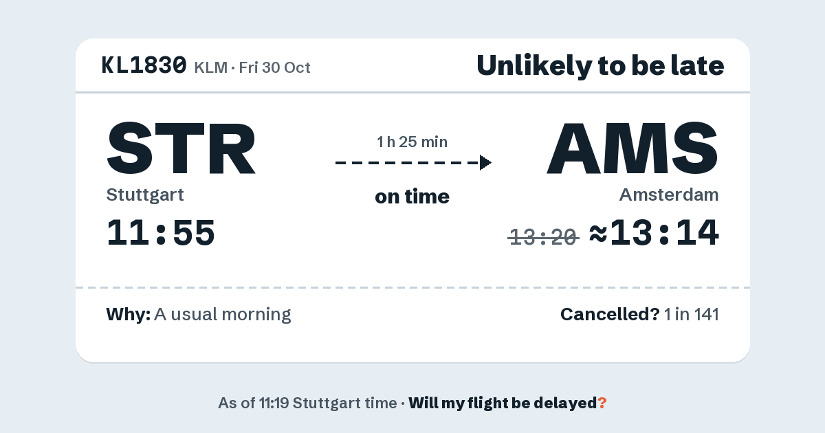 Link preview: KL1830 lands about 13:14