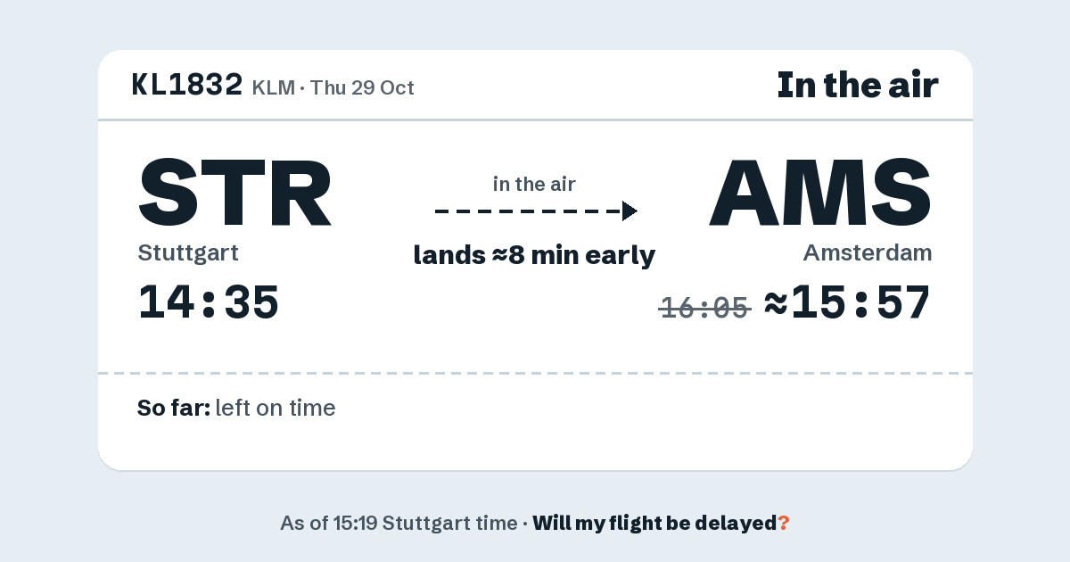 Link preview: KL1832 lands about 15:57