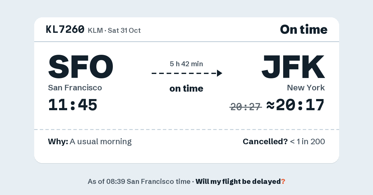Link preview: KL7260 lands about 20:17