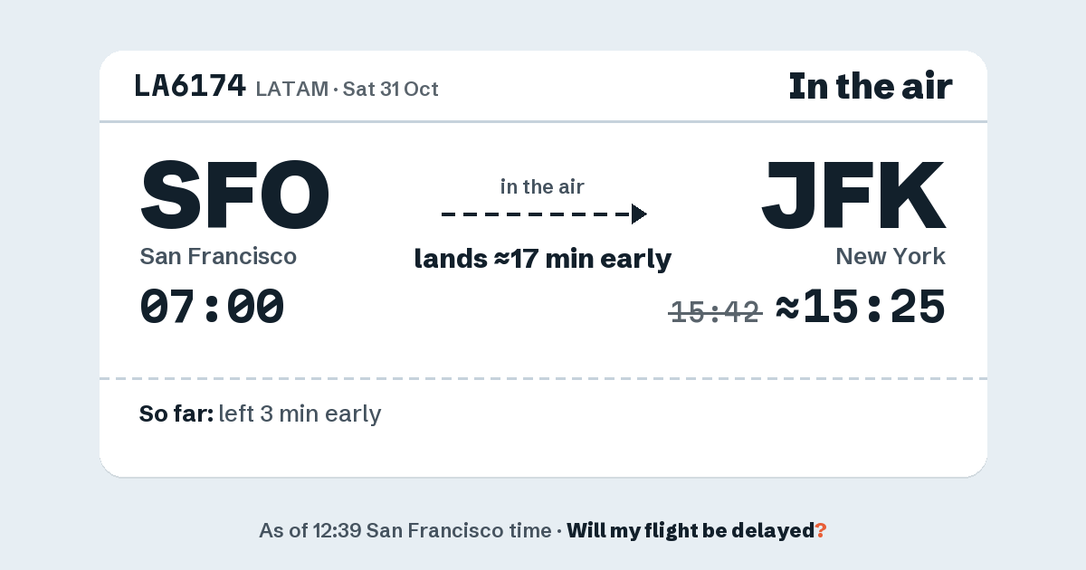 Link preview: LA6174 lands about 15:25