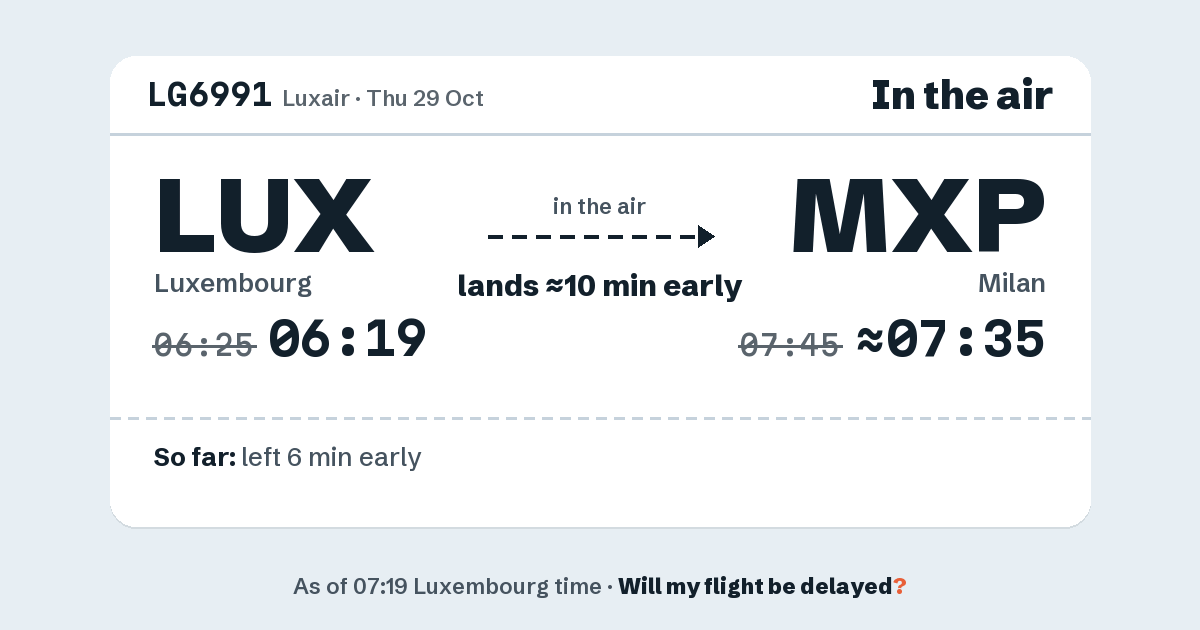 Link preview: LG6991 lands about 07:35