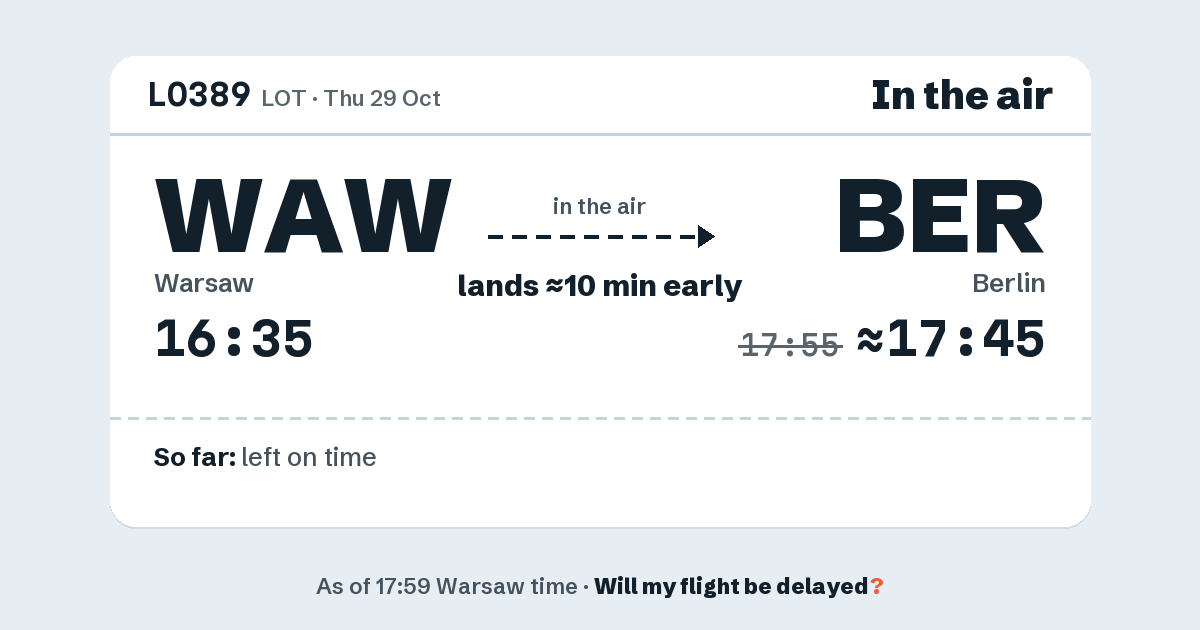 Link preview: LO389 lands about 17:45