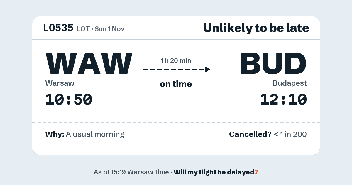Link preview: LO535 lands about 12:12