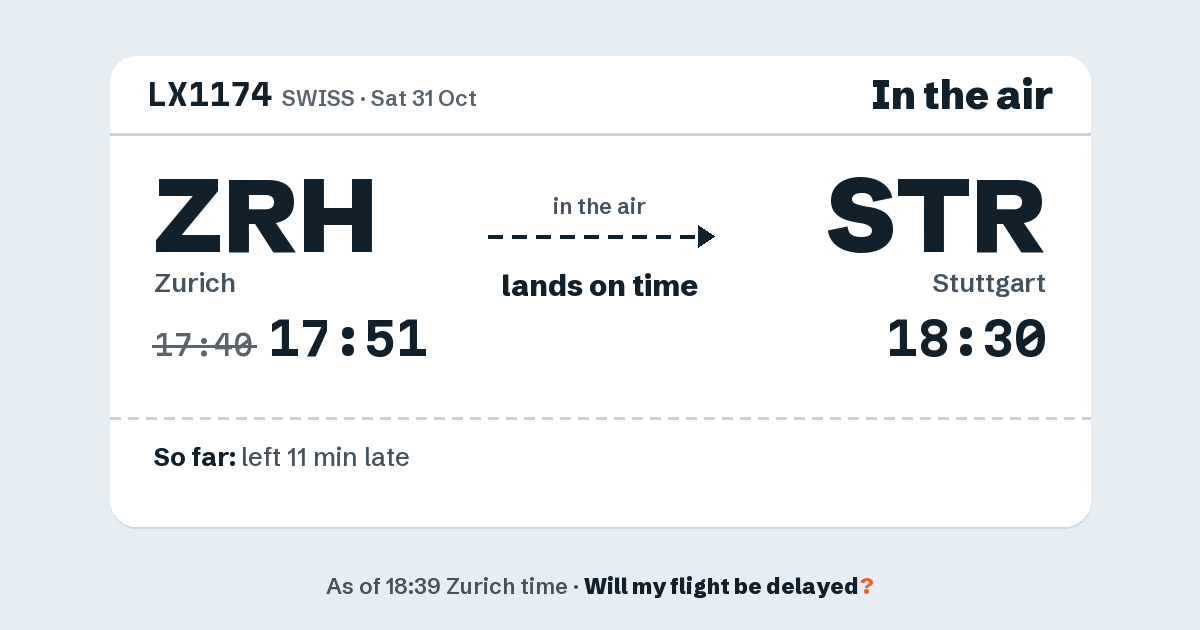 Link preview: LX1174 lands about 18:32