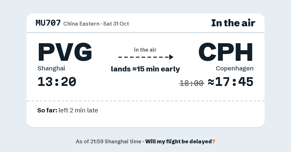 Link preview: MU707 lands about 17:45