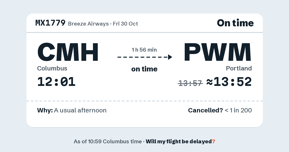 Link preview: MX1779 lands about 13:52
