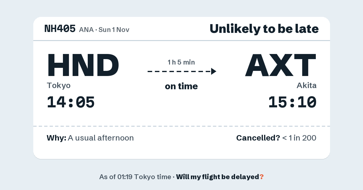 Link preview: NH405 lands about 15:14