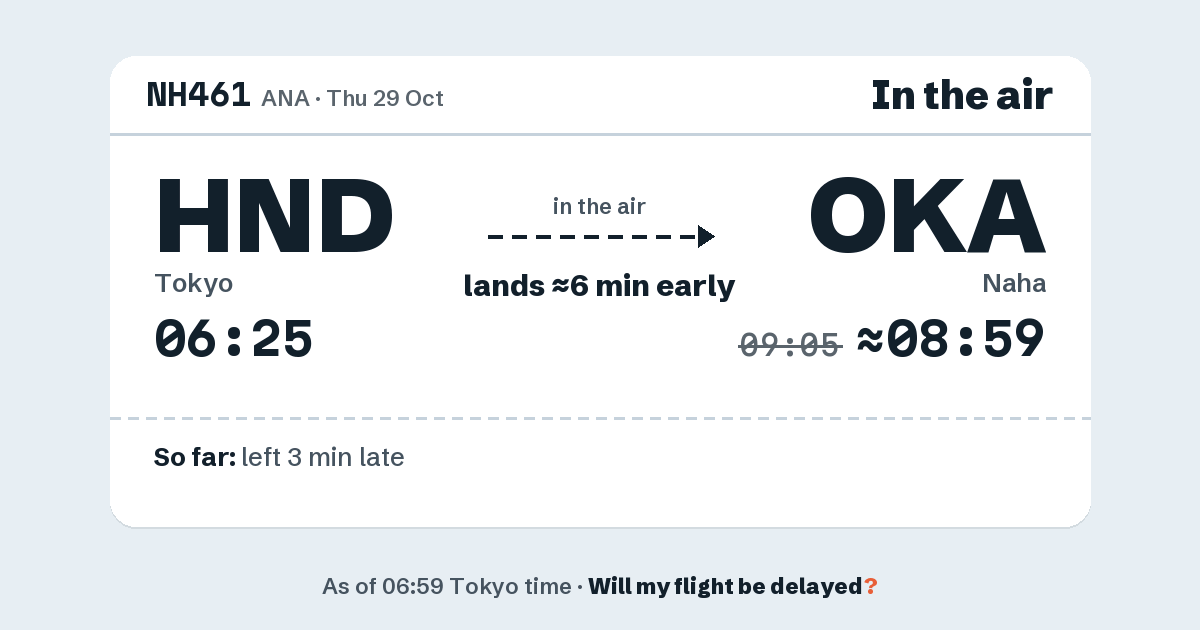 Link preview: NH461 lands about 08:59