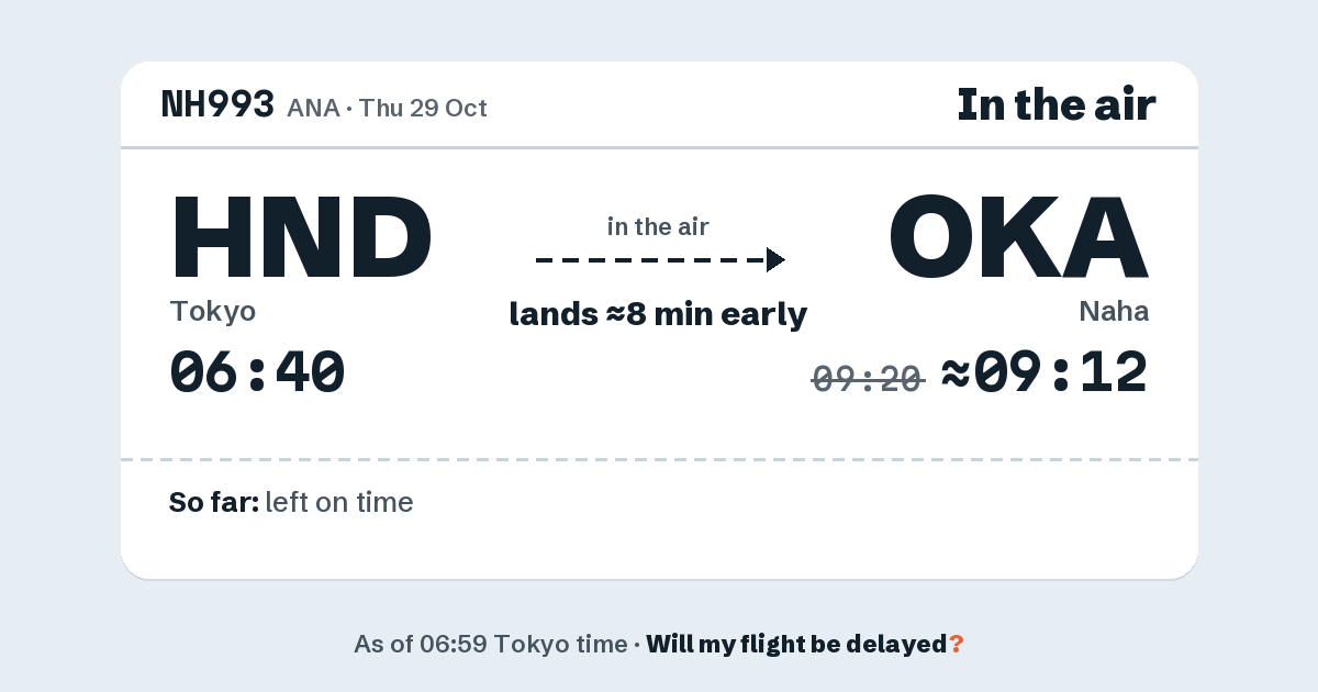 Link preview: NH993 lands about 09:12