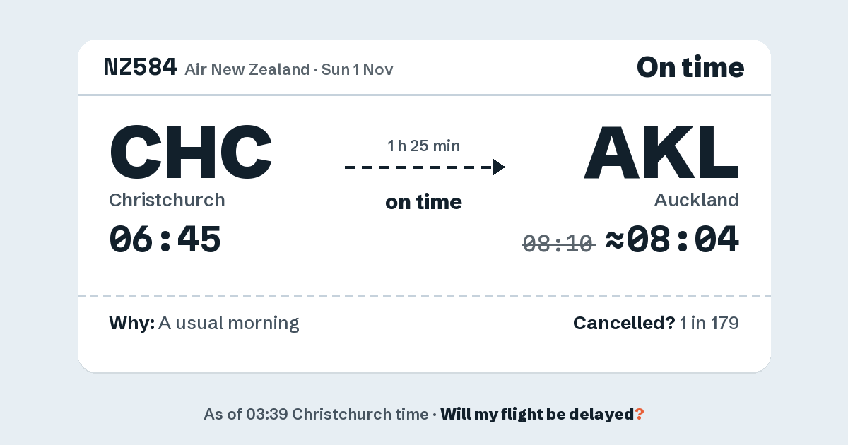 Link preview: NZ584 lands about 08:04