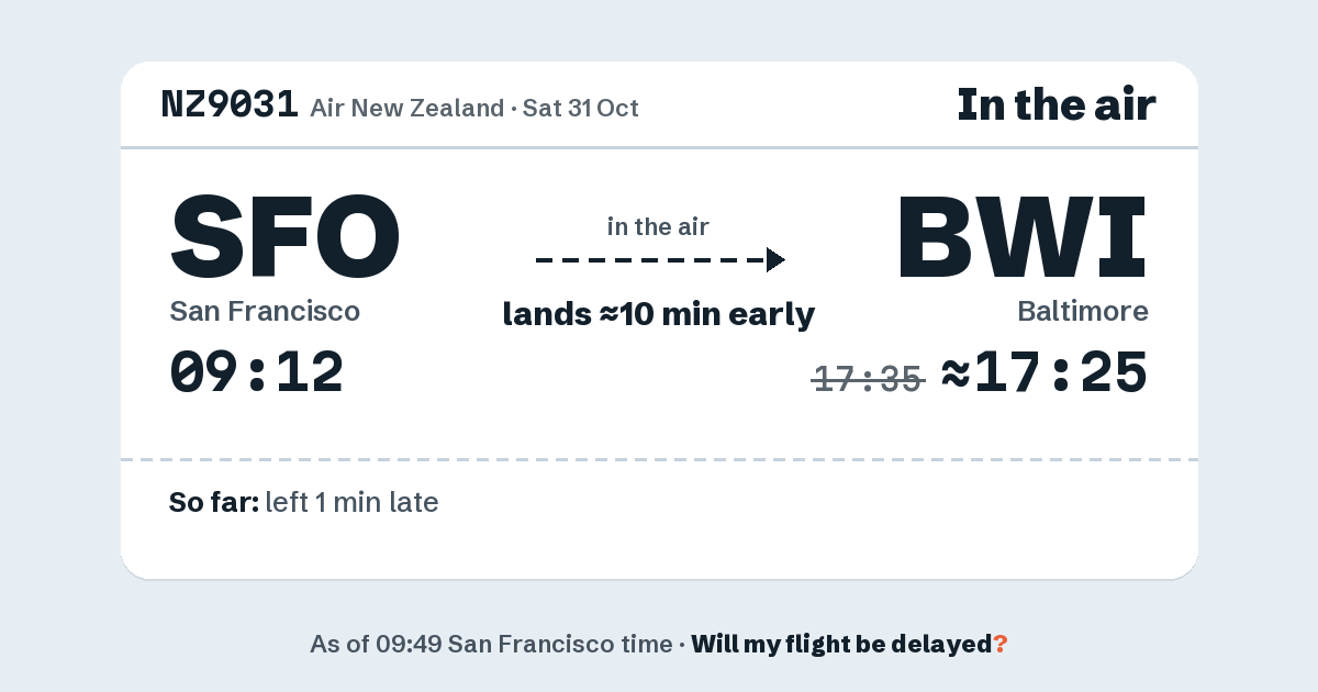 Link preview: NZ9031 lands about 17:25