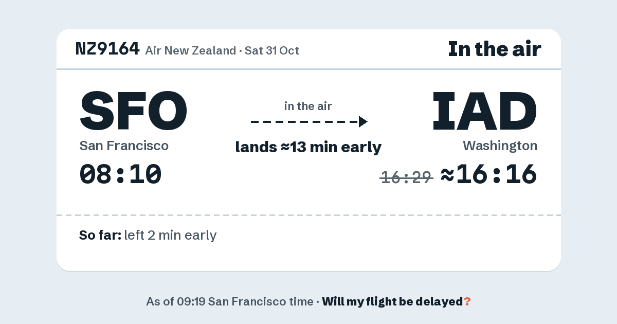 Link preview: NZ9164 lands about 16:16