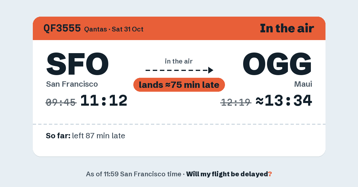 Link preview: QF3555 lands about 13:34