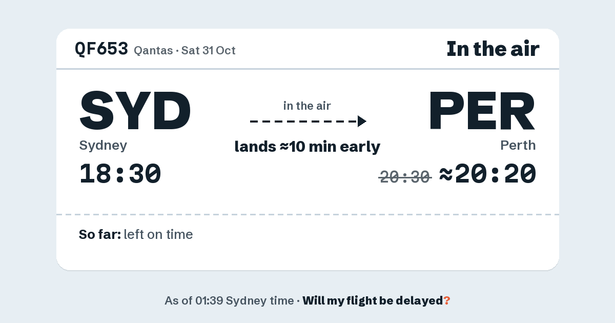 Link preview: QF653 lands about 20:20