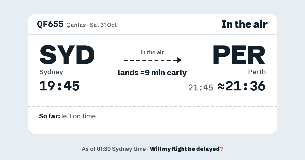 Link preview: QF655 lands about 21:36