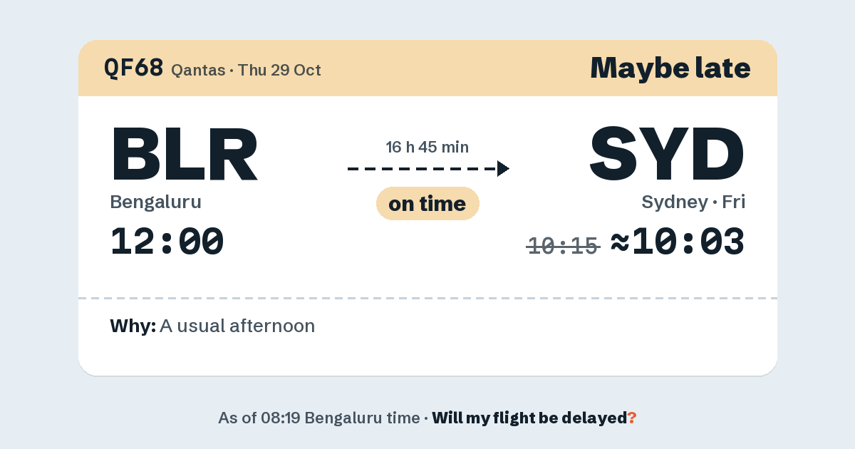 Link preview: QF68 lands about 10:03