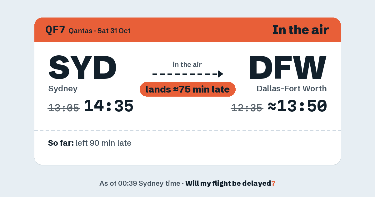 Link preview: QF7 lands about 13:50