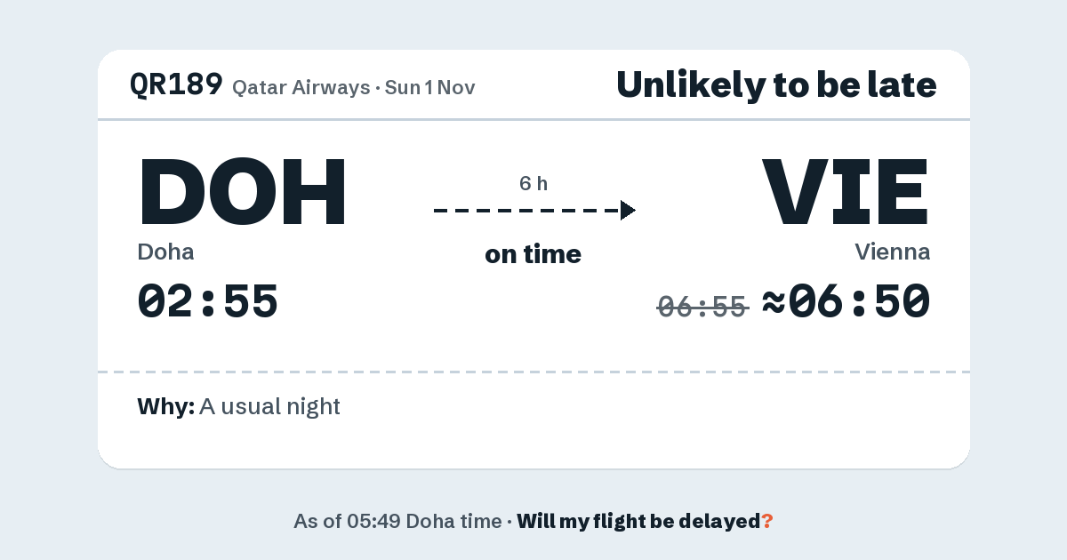 Link preview: QR189 lands about 06:50