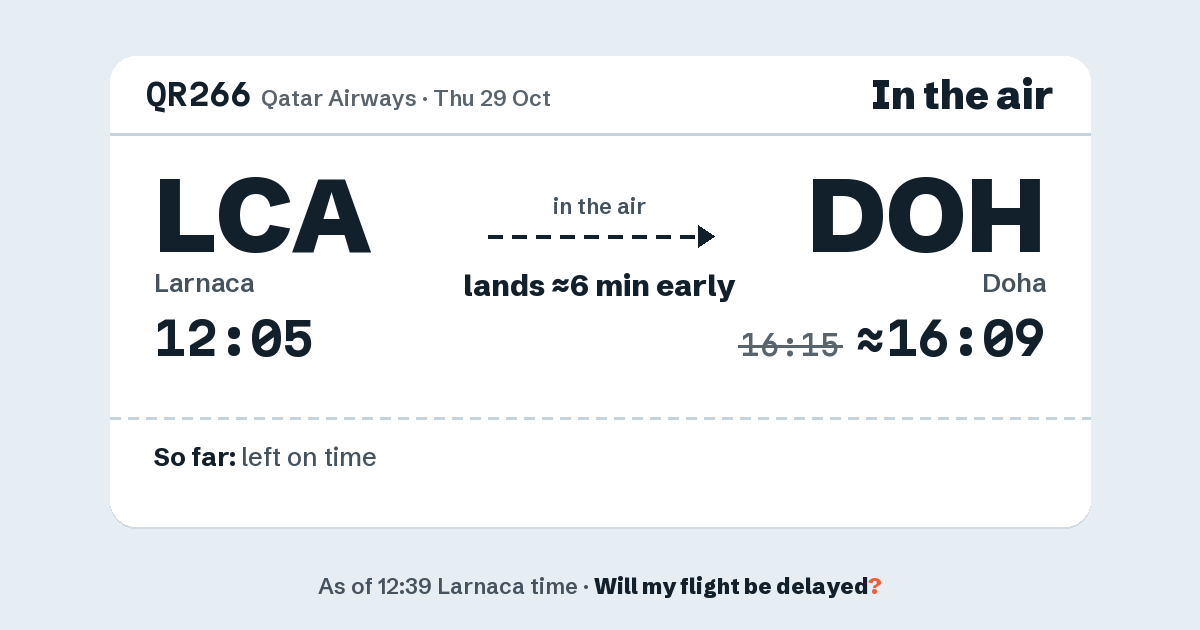 Link preview: QR266 lands about 16:09