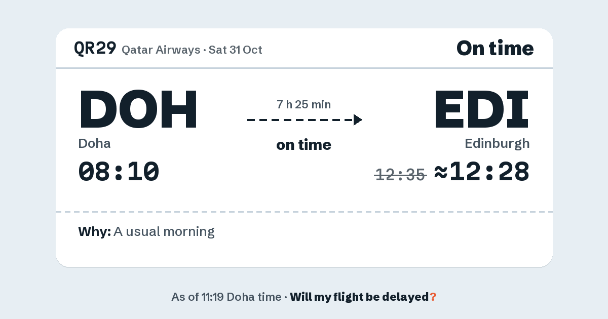 Link preview: QR29 lands about 12:28