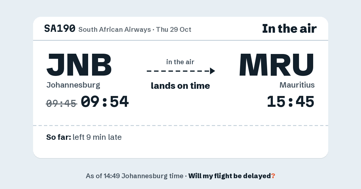 Link preview: SA190 lands about 15:45